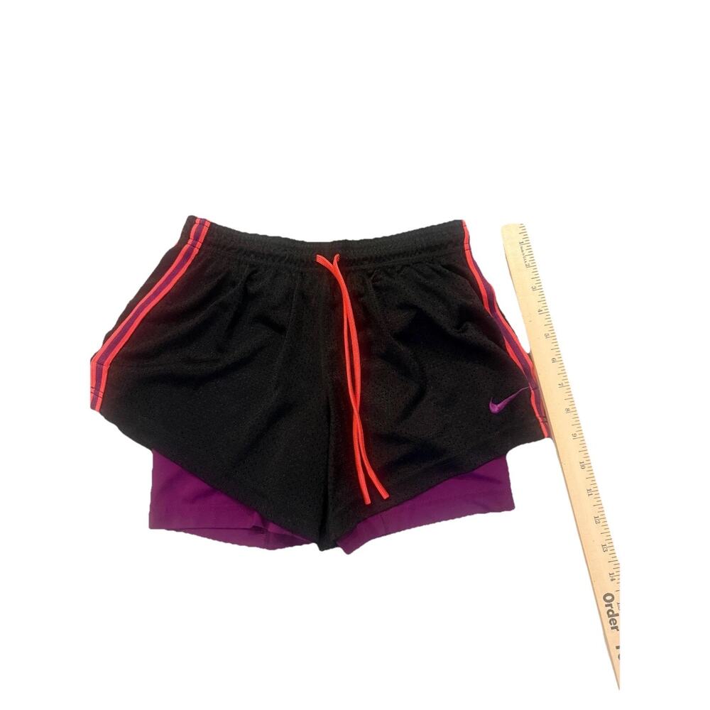 Nike Dri Fit Double-Up Shorts Womens Small Black/Grape Polyester Drawstring - Picture 6 of 6
